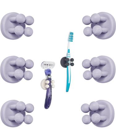 Tecbull Funny Hooks toothbrush holder razor holder shower razor bracket without drilling toothbrush bracket Self -adhesive clamping holder for toothbrushes (6x -gray Violet+6x replacement glue pad) TB -exclusive - 6x gray -volatile