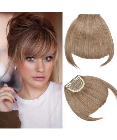 Clip in Bangs Fringe Hair Extensions Thick Full Neat Front Bangs Extension Ombre mix Hair 2 Clips on Bangs Hairpieces Accessories Light Ash Brown mix Bleach Blonde