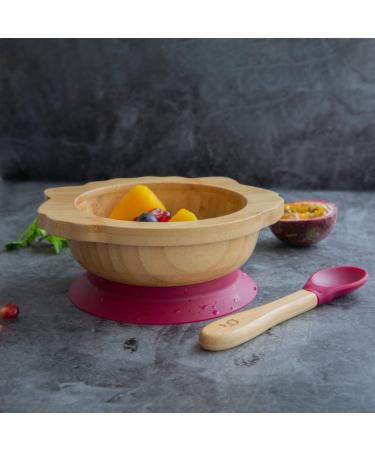 BeauBaby Wombat Bamboo Suction Bowl Set with Spoon - Cherry | Stay Put Silicone Suction Ring | Baby Feeding Bowl - Buy Online on SooperMarket.com