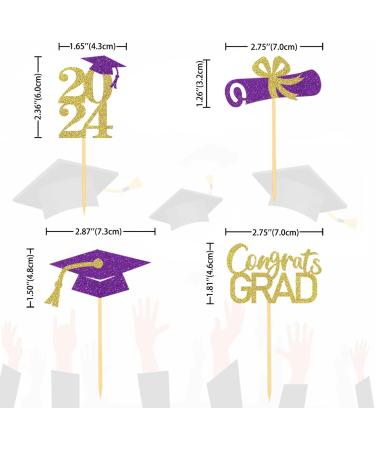 24Pcs Graduation Cupcake Toppers Graduation Cupcake Picks for Cupcake Food Decorations - Class of 2024 Graduation Cupcake Toppers Supplies (Purple & God) - Buy Online on SooperMarket.com