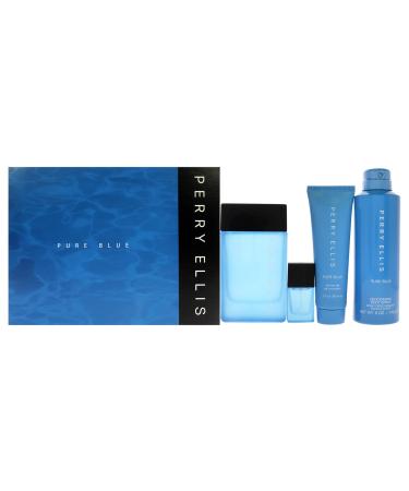 Perry Ellis Perry Ellis Pure Blue 3.4oz EDT Spray 3oz Shower Gel 6oz Deodorant Body Spray 7.5ml Travel EDT Spray Men 4 Pc Gift Set