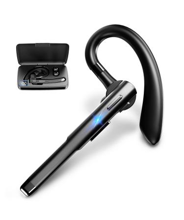 Bluetooth Headset for Cell Phones Bluetooth Earpiece Wireless with Charging Case 10 Hrs HD Talktime Built-in Dual Mic Noise Cancelling Single-Ear Wireless Headset Earphone for Office Business 520-1C