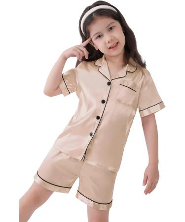 SWOMOG Kids Silk Pyjamas Set - Short Sleeve Satin PJs for Boys and Girls | Button-Down Silky Nightwear for Children and Teens | Ages 4-16 | Champagne - 4-5 Years - Buy Online on SooperMarket.com