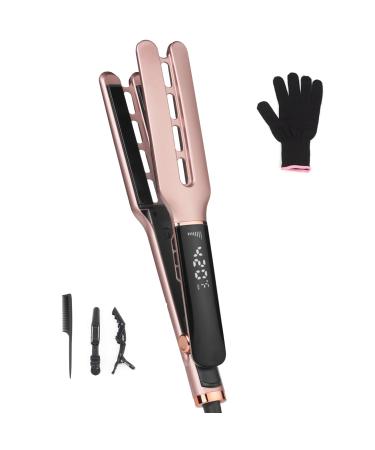 Hair Straightener Professional Ceramic Hair Straightener with 4 * 9 mm Heating Plates for Longer Thicker Hair Lasting Results Digital Temperature Control (Rose Gold)