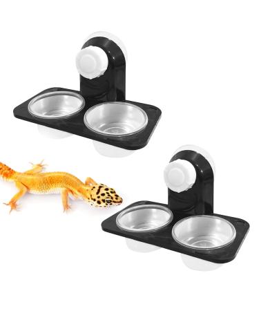 Jetisva 2pcs Reptile Water and Food Bowl Crested Gecko Feeding Ledge Plastic Suction Cup Reptile Water Dish Reptile Feeder for Lizard Chameleon Turtle Tortoise Snake Scorpion Centipede Fits Tank