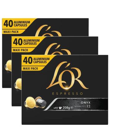 L'Or Espresso Coffee Onyx Intensity 12 - Nespresso* Compatible Aluminium Coffee Capsules - 3 Packs of 40 Capsules (120 Drinks) Oak Licorice 1 count (Pack of 120)