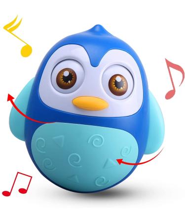 Alyoen standing figure penguin standing male motor toy with wobble and bell effect music wobbler baby toys 6 to 12 months Roly poly tumbler toys for young girls blue