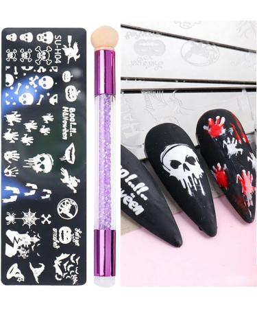 healthGUO Nail Art Stamping Plate Stamper Sponge Pen Halloween Pumpkin Bats Image Nail Polish Template Stamp Stencil Tools Kit 2 - Buy Online on SooperMarket.com