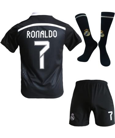 Blackazat Madrid Heim Ronaldo #7 Retro Black Dragon Limitated special edition Rare football children jersey shorts socks set youth greats 30 (12-13 years) black