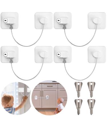 Funmo 4 Pcs Baby Safety Lock Child Locks for Fridges No Drilling Lock Restrictors for Windows Blocks Doors Drawers Fridge Self Adhesive Window Restrictor Pet Window Safety Locks for Childproof