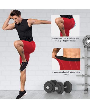 WRAGCFM Men's Compression Shorts with Pockets - Red, Medium | Running, Workout, Active Underwear - Buy Online on SooperMarket.com