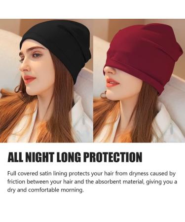 Silk Bonnet for Sleeping - 2PCS Silk Hair Wrap for Women/Men - Red & Black, Black & White - Buy Online on SooperMarket.com