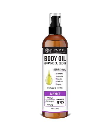 pureSCRUBS Ultra Moisturizing LAVENDER BODY OIL Spray For Dry Skin  Massage  Cuticles & More  Organic Blend of Jojoba  Argan  Coconut  Sweet Almond & Avocado Oils Enriched with Vitamin E - Lg 4oz