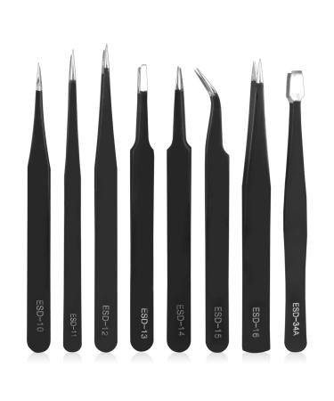 Ainiv Precision Tweezers Set 8PCS Anti-Static ESD Tweezers Non-Magnetic Stainless Steel Curved Tweezers Set for Modeling Electronic Repair Handicraft Laboratory Jewelry Manufacturing Hobby etc #1 8PCS