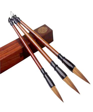 Bukpom Chinese Calligraphy Brush Set Writing Sumi Hubi Maobi Drawing Watercolor Ink Art Kanji Painting Wooden Brush Pen - 3Pack (Large Medium Small Size) (Green)