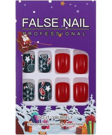 Brishow Christmas Snow Press on Nails - Antler Short Red Fake Nails 24pcs - Buy Online on SooperMarket.com