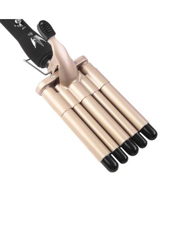 5 Barrel Curling Iron Wand Dual Voltage Hair Crimper - 13mm Ceramic Tourmaline 5 Barrels Temperature Adjustable Portable Hair Waver Heats Up Quickly (Gold)
