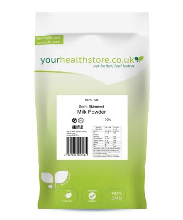 yourhealthstore 100% Pure Semi Skimmed Milk Powder 300g Made in Britain with British Milk Low in Fat No Additives No Soy Lecithin Vegetarian (Recyclable Pouch)