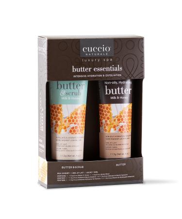 Cuccio Naturale Butter And Scrub Essentials Kit - Provides An Intense Hydrating Treatment For Silky Smooth Skin - Exfoliating Formula High In Vitamins A And E - Vanilla Bean And Sugar - 2 Pc Vanilla 4 Ounce