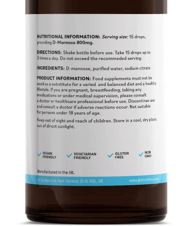 Dr Corbyn D-Mannose 800mg Drops - 100ml | UTI Hero Liquid Supplement for Urinary Tract Health | Vegan & UK Made - Buy Online on SooperMarket.com