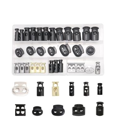 Hegebeck 66PCS Metal Cord Lock  Cord Drawstring Lock  Cord Lock Plastic and Cord Locks End Single Hole Spring Stop Toggle for Drawstring Bags Shoelaces  Luggage  Clothing  Sportwear  Shoelace  Tent Type 1