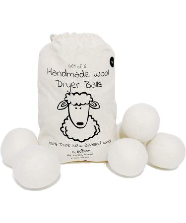 Wool Dryer Balls Organic XL 6-Pack by Ecoigy, Reusable Natural Fabric Softener for Laundry, Dryer Sheets Alternative, New Zealand Wool, Speed Up Dry Time, Cut Energy Costs