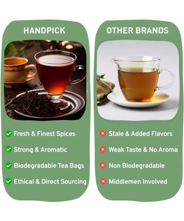 Handpick Masala Chai Tea Bags 100 Count - Strong & Aromatic Blend with Cinnamon, Pepper, Cloves & Cardamom - Premium Quality Round Bags - Eco-conscious Packaging - Buy Online on SooperMarket.com