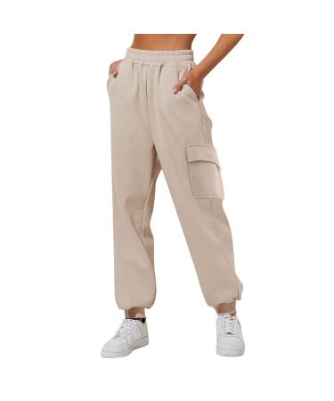 Women Comfy Gym Sport Joggers Sweatpant Drawstring High Waisted Trouser Causal Cycling Pant Jogging Bottoms Lounge Wear 3546-djufh-b-beige M