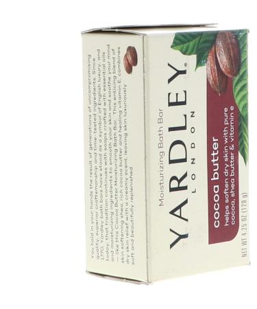 Yardley Cocoa Butter Moisturizing Bar Chocolate Scent 4.25 Oz | Premium Hydrating Soap for All Skin Types | International Shipping Available - Buy Online on SooperMarket.com