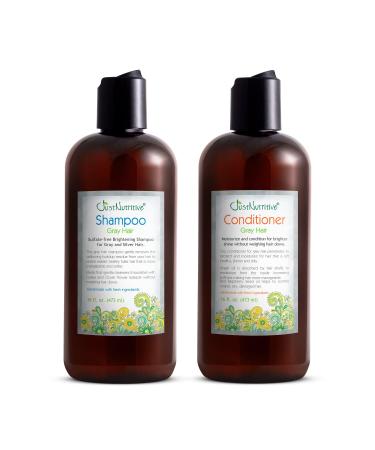Just Nutritive Gray Hair Shampoo and Gray Hair Shampoo | Just Natural Hair Care | Natural Shampoo | Natural Conditioner | Gray Hair Kit | Gray Hair Bundle Each Product 16 oz.