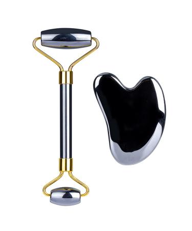 Face Jade Roller Gua Sha Set Facial Beauty Roller Skin Care Tools Terahertz Energy Stone Massager for Face Eyes Neck Finger Set