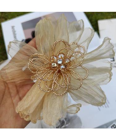 ZALALAA 1pcs Lovely Gorgeous Handmade Flower Patch Yarn Beaded Flower for Wedding Dress Suit Decoration Handmade Beads Flower Applique (Ch Champagne C