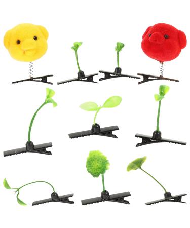 KALLORY 10pcs Bean Sprout Hair Clips  Green Pea Hair Barrettes Cute Flower Grass Hairpins Claw clips Decoration for Girls