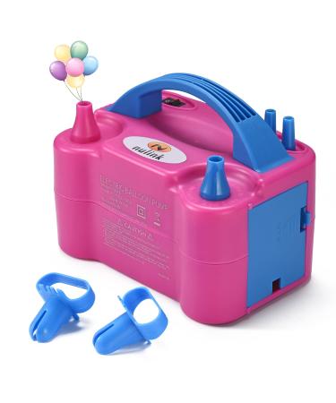 NuLink Electric Portable Dual Nozzle Balloon Blower Pump Inflation for Decoration, Party 110V120V, 600W, Rose Red