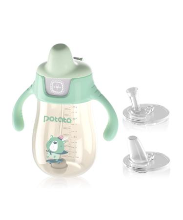 POTATO Sippy Cups For Toddlers with Straw Spill Proof  PPSU Learner Cup with Handle for Babies  Water Bottle for Baby 12 Months with 2 Type of Spout  10 Ounce Green