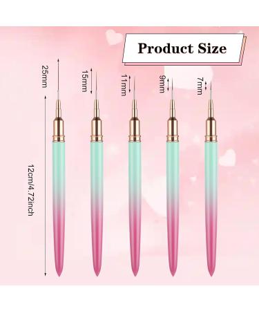 WLLHYF 5 Pieces Nail Art Liner Brush Painting Nail Art Brush Long Line Detail Fine Drawing Nail Point Drawing Tool Set 7mm/9mm/11mm/15mm/25mm (Pink Greenish) - Buy Online on SooperMarket.com