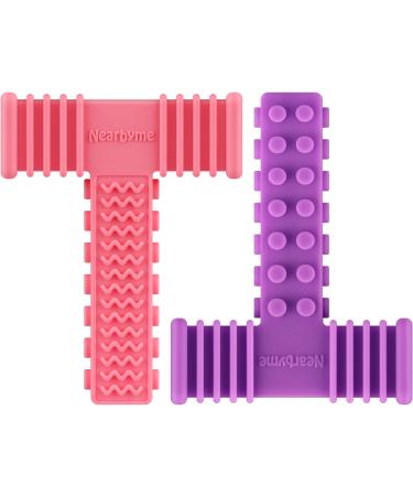 Nearbyme 2 Pack Sensory Chew Stick Toys for Baby Kids Boys and Girls Silicone Chewing Stick for Autistic Chewers ADHD Baby Nursing or Special Needs Pink Purple