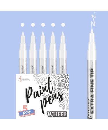 ARTISTRO White Paint Pen for Rock Painting  Stone  Ceramic  Glass  Wood  Tire  Fabric  Metal  Canvas. Set of 5 Acrylic Paint White Marker Water-based Extra-fine Tip 5 White Extra-Fine
