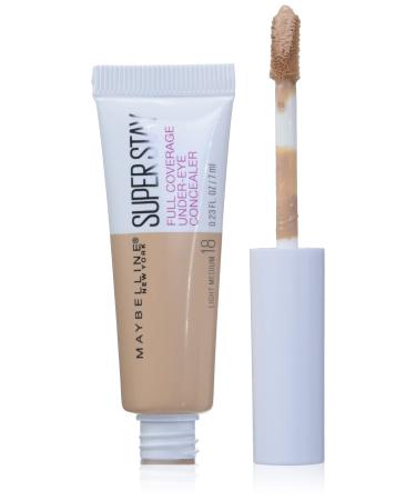 Maybelline New York Super Stay Super Stay Full Coverage, Brightening, Long Lasting, Under-eye Concealer Liquid Makeup For Up To 24H Wear, With Paddle Applicator, Light/Medium, 0.23 fl. oz. 18 Light/Medium 0.23 Fl Oz (Pack of 1)
