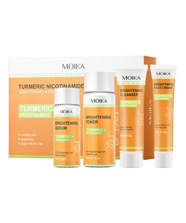 Turmeric Skin Care Gifts Set for Women Travel Size Four Step Skincare Kit Contains Face Cleanser Toner Hydrating Serum Facial Cream Skin Tightening Lift Improve Skin Elasticity For All Skin Types
