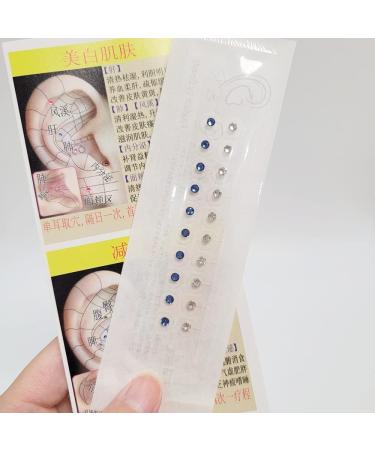Blue and White Crystal Gem Stone Magnetic 24k Gold Bead Clear Tape Auricular Sticker Ear Seeds Ear Acupuncture - Buy Online on SooperMarket.com