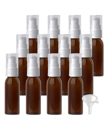ZEOABSY 12 Pieces 30 ml Brown Lotion Bottles with White Pump 30ml Empty PET Plastic Lotion Pump Bottle Cosmetic Gel Travel Container for Cosmetic Make up Cleaning + 2 x Funnel Brown 30ml