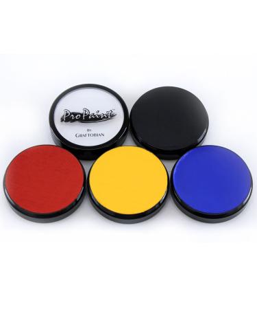 Graftobian Makeup ProPaint Face & Body Paint - 5 Primary Colors Set with Face Painting Book and Accessories