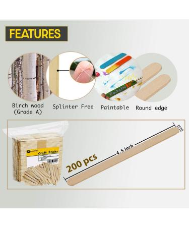 200 Pcs Natural Wooden Craft Sticks - 4.5 Ice Cream Popsicle - Food Grade, DIY Kids Crafting & Stirring - Buy Online on SooperMarket.com