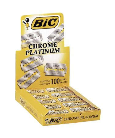 BIC Chrome Platinum Double Edge Safety Razor Disposable Single Blades (100 Pack) Pack of 100 100 count (Pack of 1)