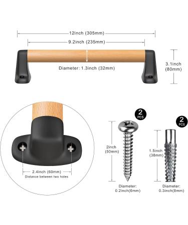 SELEWARE 12 Wood Handle Playground Safety Grab Bar - Indoor Outdoor Solid Beech Wood Handrail w/ Plastic Brackets - Buy Online on SooperMarket.com