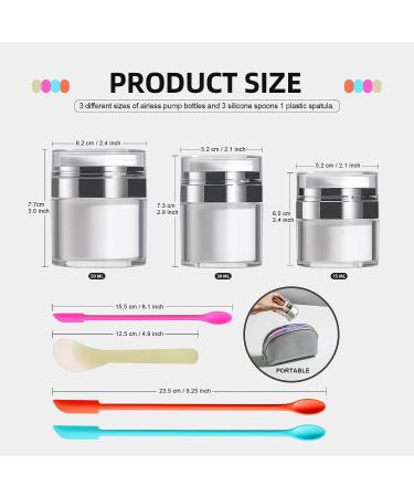 JPNK Airless Pump Jars Set - Travel Containers with Silicone Spatula for Cosmetics - 0.5oz, 1oz, 1.7oz - Buy Online on SooperMarket.com