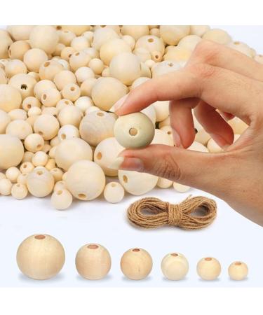 Innovative Offer 510 Pcs Wooden Beads with Jute Twine  6 Sizes Unfinished Wood Beads for Crafts with Holes - 8  10  12  14  16  20 mm Beads for Jewelry Making  Garland  Home/Farmhouse Decor and DIY