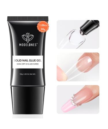 Modelones Solid Nail Gel 30g Nail Gel for Nail Tips Solid Nail Glue Gel for Press on Nails Super Strong Nail Glue for Fake Nails Acrylic Nail Gel for Long Lasting Manicure DIY at home Cure Needed Nail Tips Glue