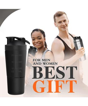 Protein Shaker Bottle 700ML with Mixball & Protein Compartment 200ML Premium Stainless Steel Protein Shaker Leak-Proof Metal Shaker BPA Free Fitness Bottle Shaker for Men and Women Slim Fast Black Protein Shaker With Storage | Black - Buy Online on SooperMarket.com